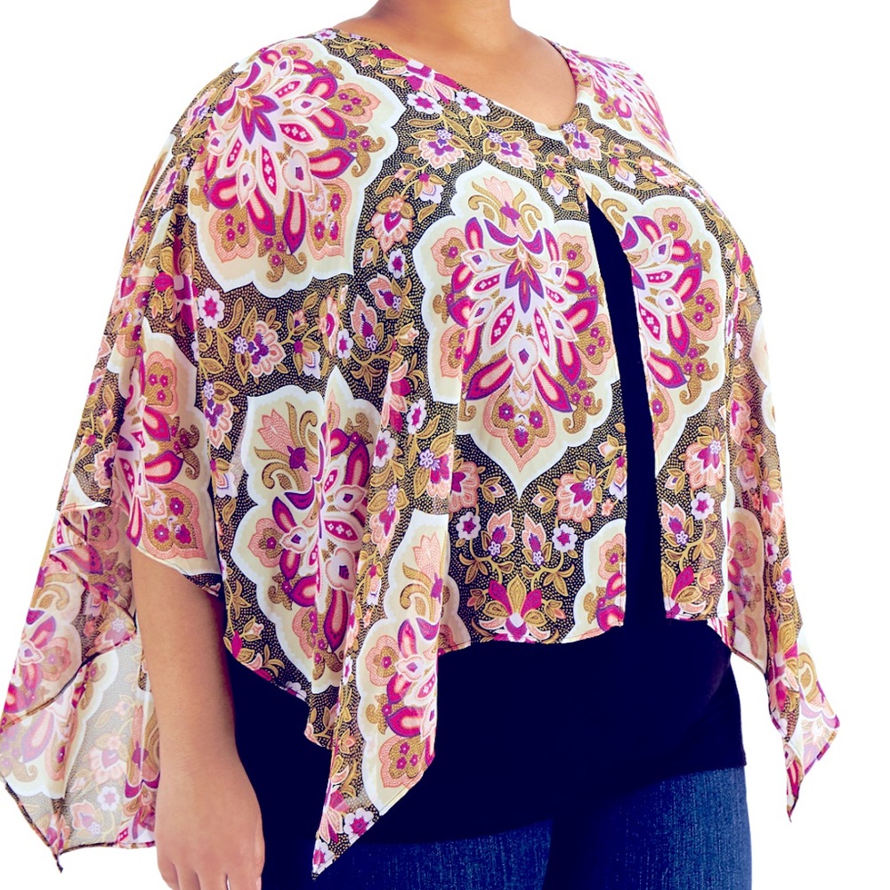 NEW JM Collections Women’s blouse scarf style - black built in tank colorful…